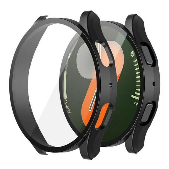 HOMEYA Screen Protector Case for Samsung Galaxy Watch 7 44mm, Hard PC Anti-Scratch Protective Cover with Tempered Glass, Black