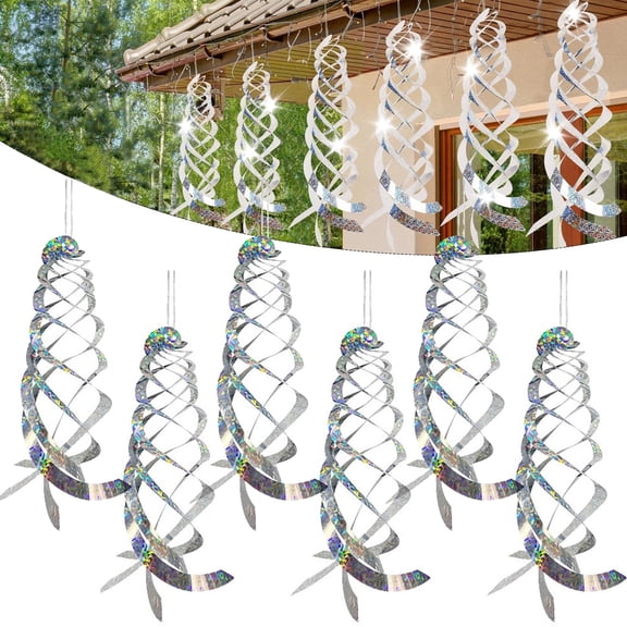 HOMEYA Spiral 6Pcs Reflective Bird Scare Repellent, 15.8 Inch Hanging Bird Deterrent Wind-Activated Rotating Reflector for Garden, Yard, Balcony Window