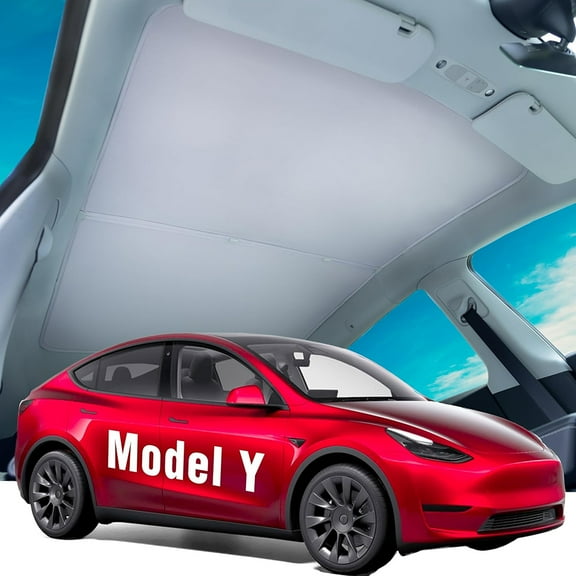 HOMEYA Sunshade Roof for Tesla Model Y 2020-2024,Heat Insulation UV Rays Foldable Glass Roof Sun Shade with Nano Coatings,Sunroof Blocking Cover,Gray