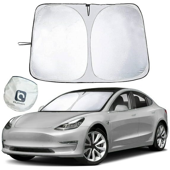 HOMEYA Tesla Model Y / Model 3 Sunshade, 240T Car Sun Shields for Windshield, Foldable Window Sun Shade for UV Rays Protection, Windshield Screen Covers Sun Visor for Front Window fit for Model Y / 3