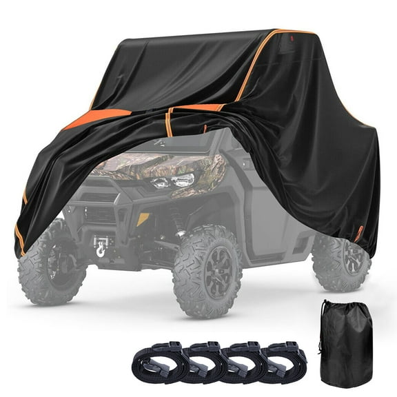 HOMEYA UTV Storage Cover with Reflective Strips, 600D Waterproof Side by Side UTV Covers up to 126Lx70Wx75H, Fits for 2-3 Seater UTV, Black