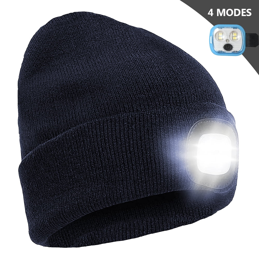 HOMEYA Unisex Beanie Hat with LED Light, Rechargeable Headlamp Knitted