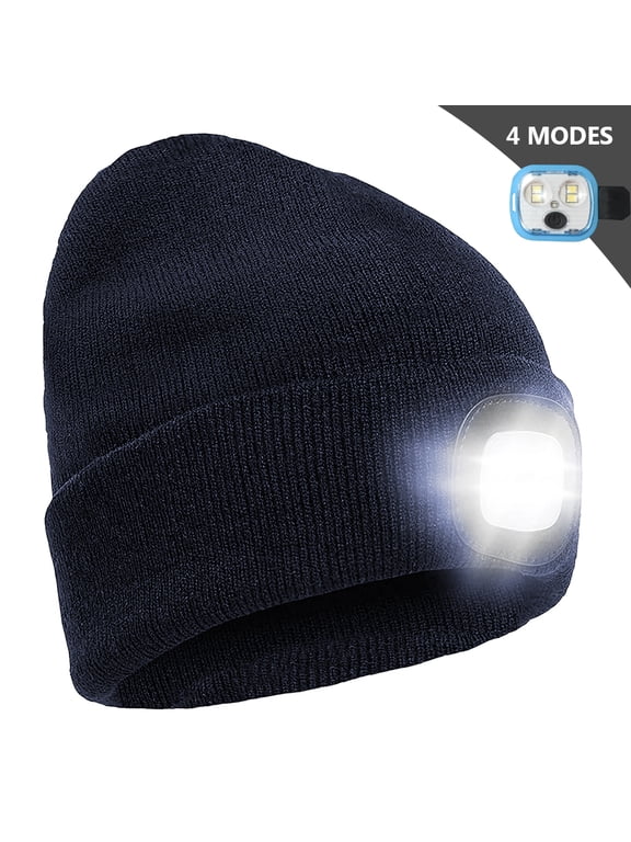 Unisex Beanie Hat with LED Light, Rechargeable Headlamp Knitted Cap, Men Women Winter Gift, Christmas Stocking Stuffers