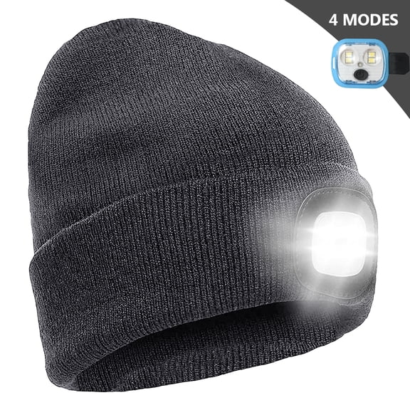 HOMEYA Unisex Beanie Hat with LED Light, Rechargeable Headlamp Knitted Cap, Men Women Winter Gift, Christmas Stocking Stuffers