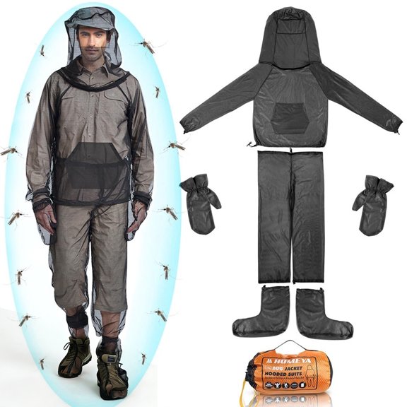 HOMEYA Unisex Mosquito Suit Jacket Hood Mitts Outdoor Insect Bug Proof Net Mesh Clothing for Gardening