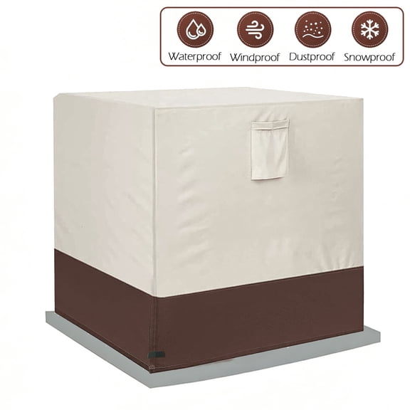 HOMEYA Waterproof Air Conditioner Cover Waterproof & Windproof Winter Outside Central AC Unit Cover, Beige (34"x34"x31")
