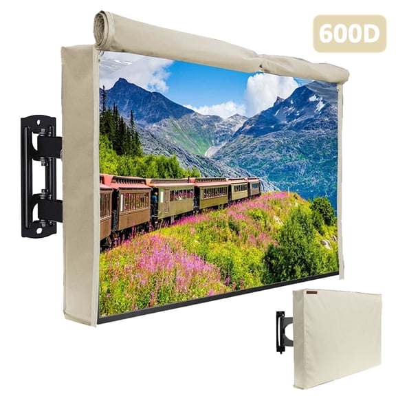 HOMEYA Waterproof Outdoor TV Cover with Front Flap, 600D Heavy Duty Material, Weatherproof Outside TV Enclosure, 60"-65"