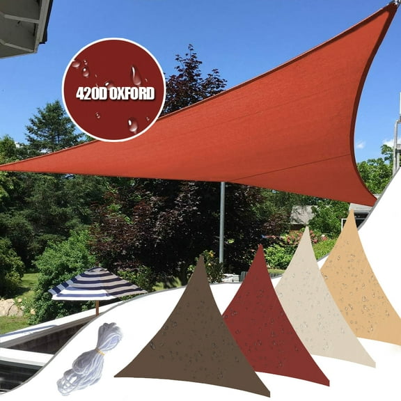 HOMEYA Waterproof Shade Sail Triangle 8' x 8' x 8' Patio Awning Outdoor Garden Pool Sun Canopy Shelter Cover - Rust Red