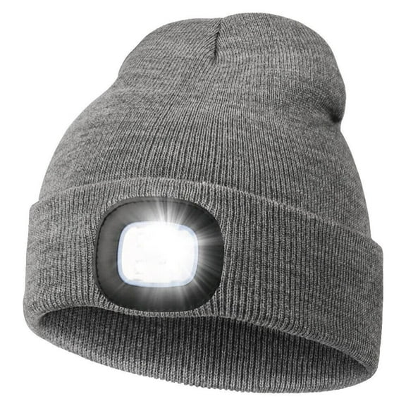 HOMEYA Winter Fleece Lined LED Beanie,USB Rechargeable Hand Free Warm Hat with Light Built in,Gifts for Men Women,Gray