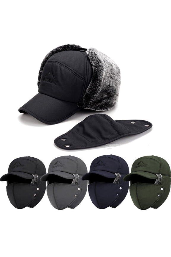 Winter Hats for Women Men,Thick Warm Windproof Trapper Ushanka Hat with Ear Flaps,Plush Russian Bomber Hats for Ski Hunting Cycling,Black