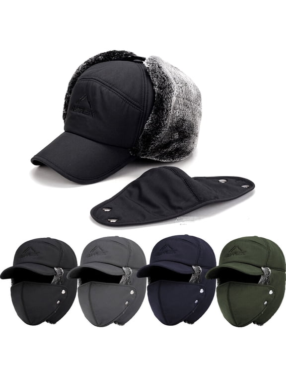 Winter Hats for Women Men,Thick Warm Windproof Trapper Ushanka Hat with Ear Flaps,Plush Russian Bomber Hats for Ski Hunting Cycling,Navy Blue