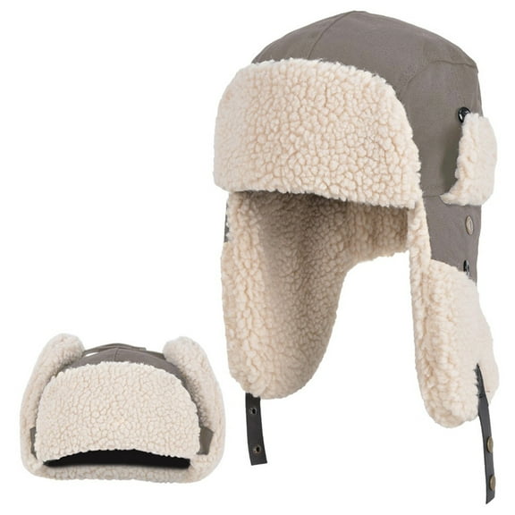 HOMEYA Winter Russian Ushanka Hat Trapper Aviator Windproof Cap with Ear Flaps for Men Women Outdoor Warm, Gray