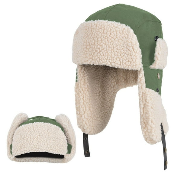 HOMEYA Winter Russian Ushanka Hat Trapper Aviator Windproof Cap with Ear Flaps for Men Women Outdoor Warm, Green