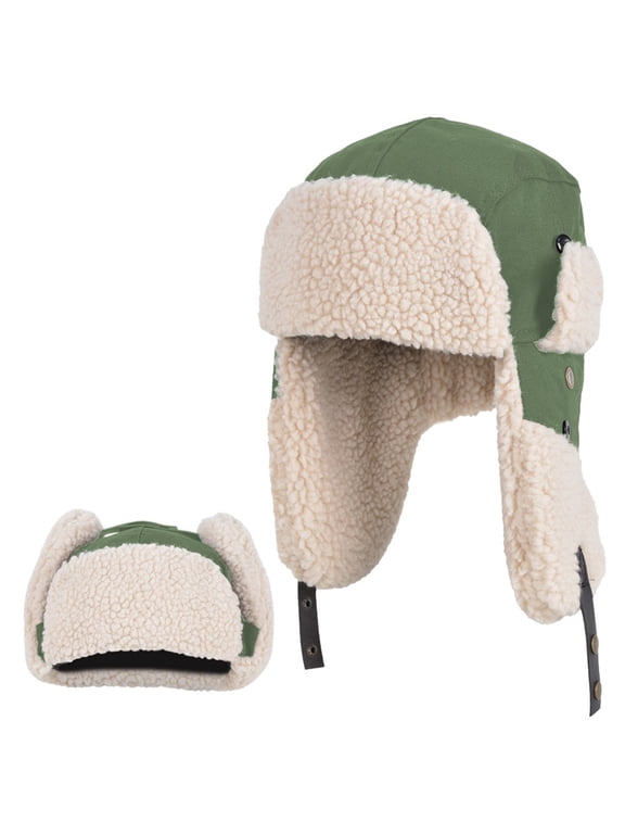 Winter Russian Ushanka Hat Trapper Aviator Windproof Cap with Ear Flaps for Men Women Outdoor Warm, Green