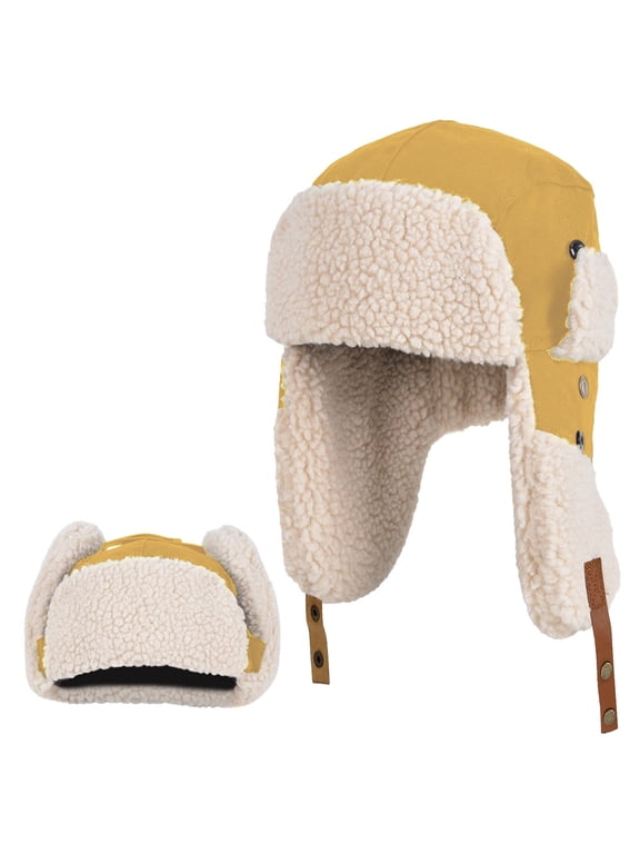Winter Russian Ushanka Hat Trapper Aviator Windproof Cap with Ear Flaps for Men Women Outdoor Warm, Yellow