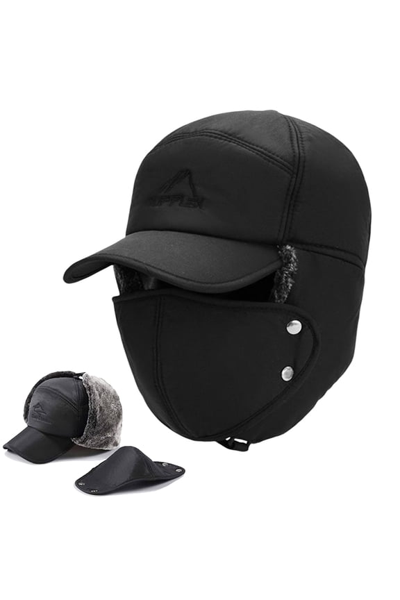 Winter Trapper Hat for Men and Women Unisex Trooper Hunting Ushanka Hat With Ear Flap Windproof Mask Warm Russian Cap, Black