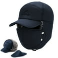 thumbnail image 1 of HOMEYA Winter Trapper Hat for Men and Women Unisex Trooper Hunting Ushanka Hat With Ear Flap Windproof Mask Warm Russian Cap, Navy Blue, 1 of 10