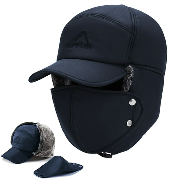 HOMEYA Winter Trapper Hat for Men and Women Unisex Trooper Hunting Ushanka Hat With Ear Flap Windproof Mask Warm Russian Cap, Navy Blue