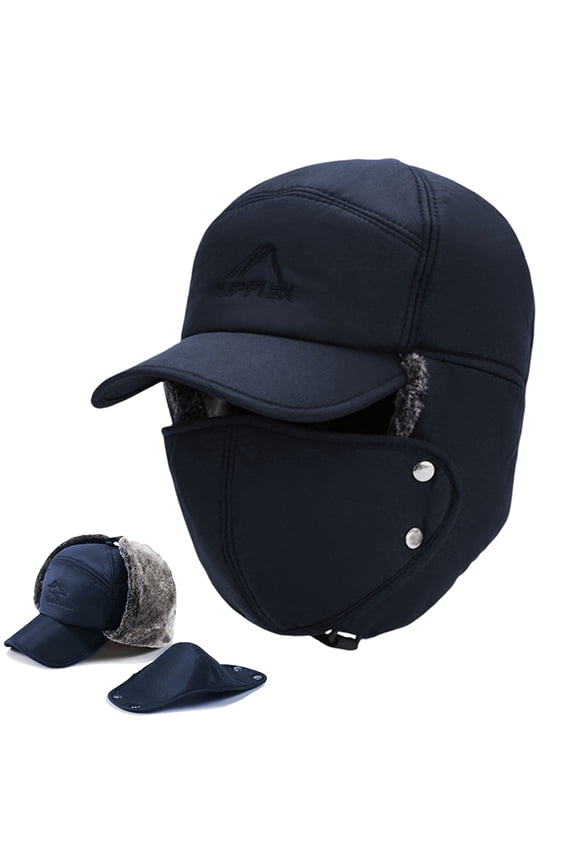Winter Trapper Hat for Men and Women Unisex Trooper Hunting Ushanka Hat With Ear Flap Windproof Mask Warm Russian Cap, Navy Blue