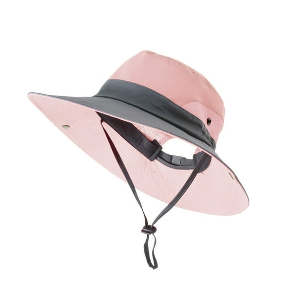 HOMEYA Womens Summer Sun Hat,Outdoor UV Protection Wide Brim Bucket Hat with Ponytail Hole,Foldable & Breathable Beach Hat for Outdoor Travel Gardening,Pink