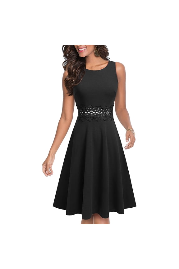 HOMEYEE Women's Sleeveless Cocktail A-Line Embroidery Party Summer Wedding Guest Dress A185 (Black,12)