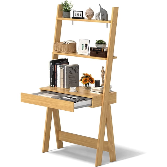 HOMEZY Ladder Desk with Countertop & Drawer, Freestanding 2Tier Ladder