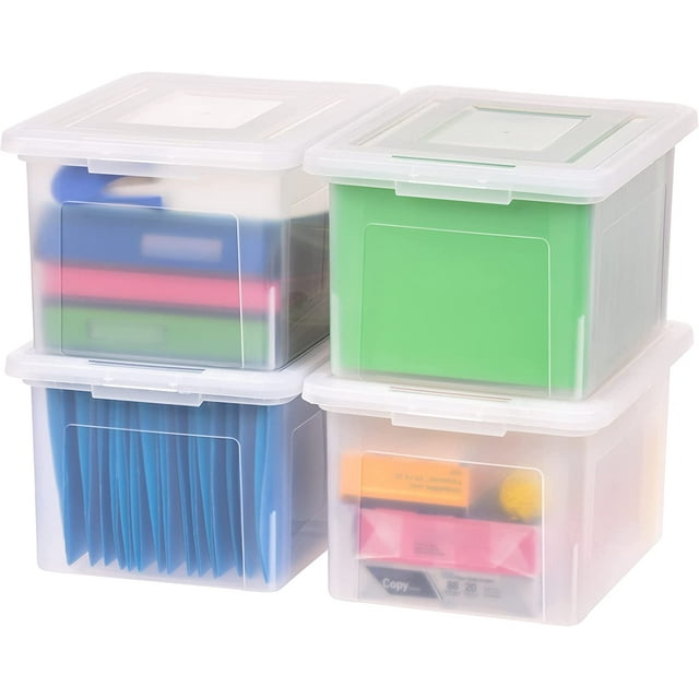 HOMEZY Plastic File Box Organizer with Secure Durable Latching Lid and
