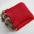 thumbnail image 1 of HOMEZY-US Christmas Fur Pom Pom Knit Throw Blanket Super Soft Warm Cozy Cable Knitted Blanket for Sofa and Couch 51 x 63 Inch Red, 1 of 7
