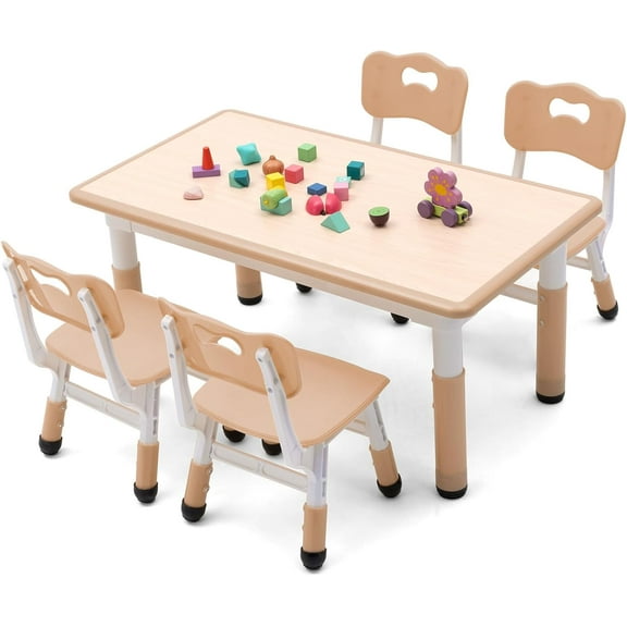 HOMEZY-US Kids Table and Chairs Set, Height Adjustable Multi-Activity Preschool Table with Graffiti Desktop for Ages 2-8 Versatile Kids Tables for Play, Learning, and Creativity
