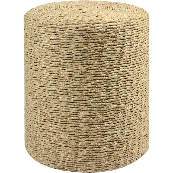 HOMEZY-US Pouf Ottoman, 100% Handwoven Seagrass Braided Pouffe, Boho Decor Floor Chair for Couch or Desk, Outdoor Ottomans for Garden, Round Footrest with Wood Frame, Home Decorative Seat for Balcony