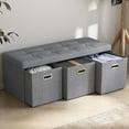 thumbnail image 1 of HOMEZY-US Storage Ottoman with 3 Drawers, 40 Inches Long Foldable Tufted Linen Large Bench Ottoman with Storage, Foot Rest Stool Seat, for Living Room, Bedroom, Entryway, Gray, 1 of 14