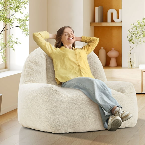 HOMGUAVA Bean Bag Chair with Soft Sherpa for Adults, Lazy Sofa for Bedroom & Living Room, Creamy White