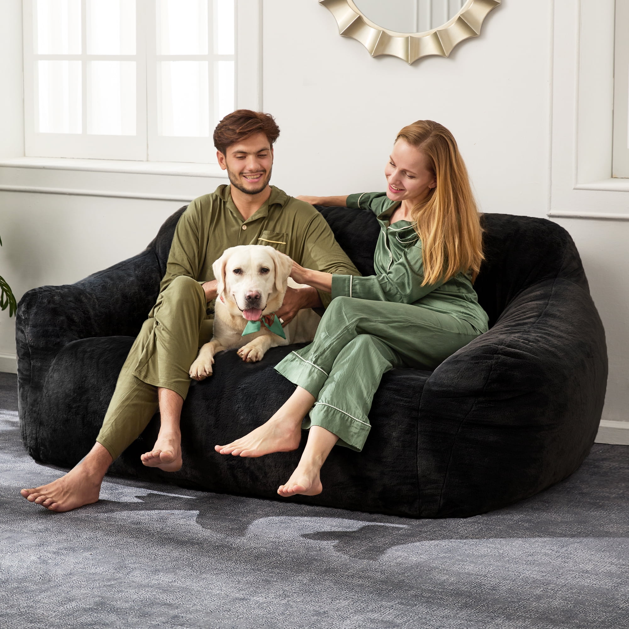 Chenille Bean Bag Chair For Adults With Ottoman - Memory Foam Filled, Armrests & Back Support