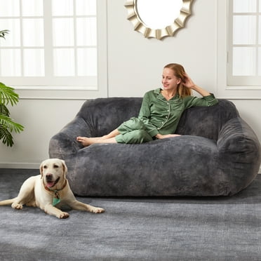 HOMGUAVA Oversized Bean Bag Chair for Adults, Giant Bean Bag Couch, Comfy Chair with Wide Armrests for Bedroom & Living Room, Gray Blue