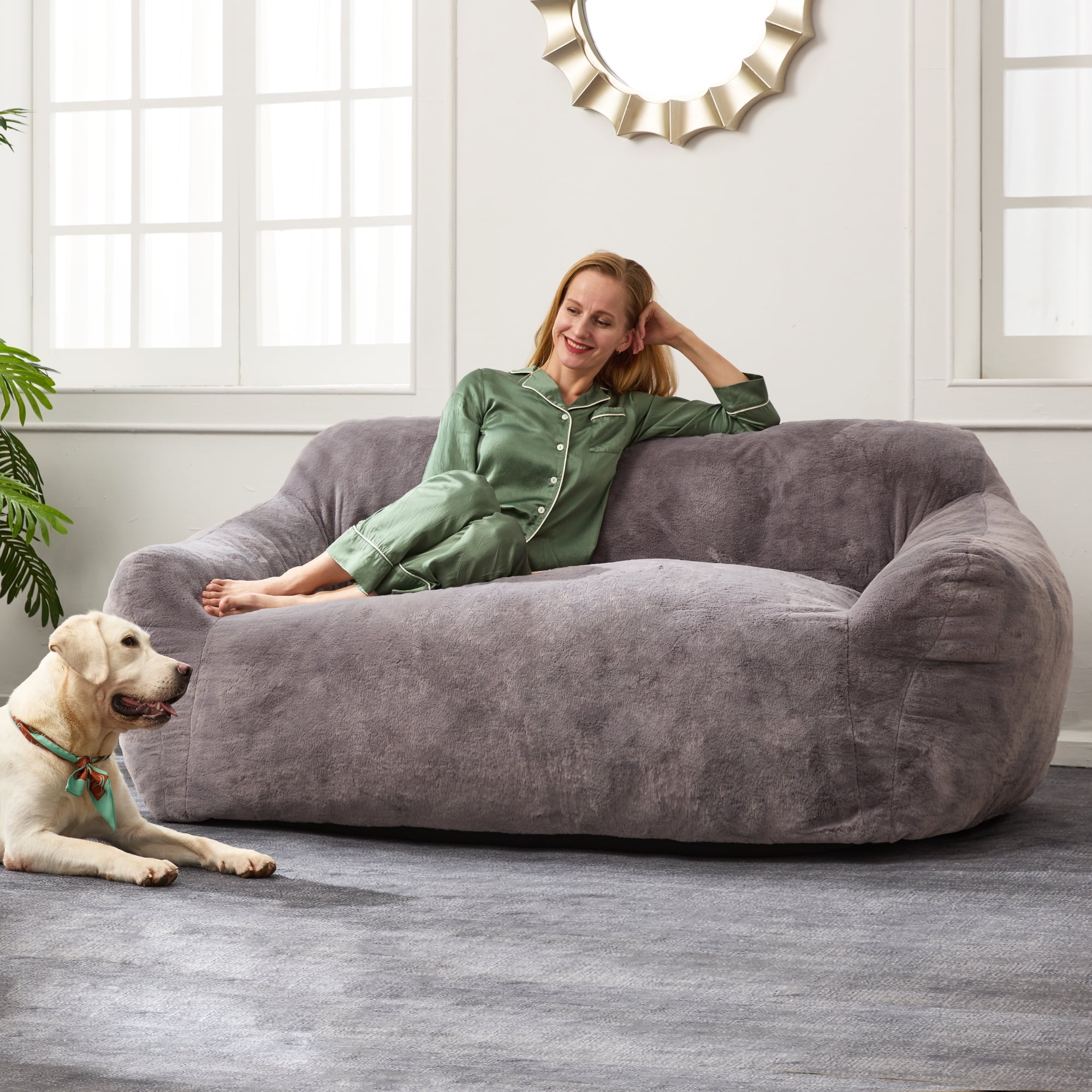 HOMGUAVA Oversized Bean Bag Chair for Adults, Giant Bean Bag Couch ...