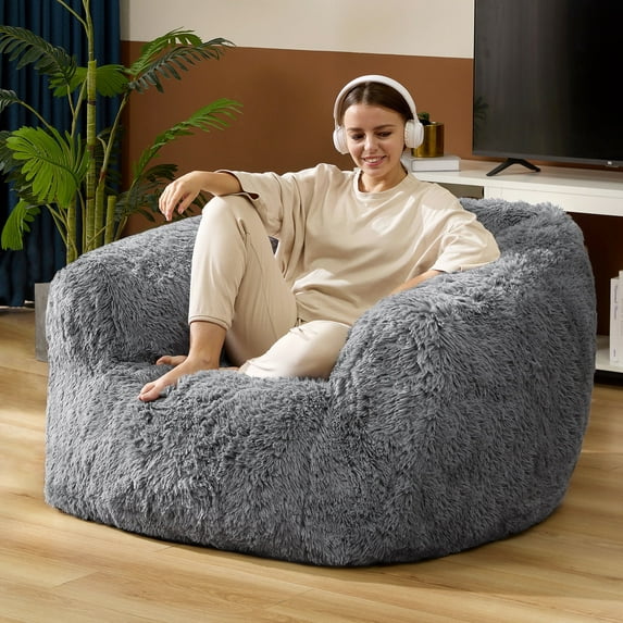 HOMGUAVA Oversized Bean Bag Chair for Adults, Plush Bean Bag Couch Comfy Sofa with Wide Armrests & Soft Memory Foam, Gray
