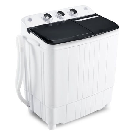 HOMGUAVA Portable Washing Machine 17.6LBS Compact Twin Tub Mini Washer & Dryer with Drain Pump, Black