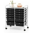 thumbnail image 1 of HOMGX 12 Drawer Rolling Storage Cart, Mobile Organizer Cart with Metal Shelf, Lockable Wheels & 2 Size Drawers, Scrapbook Paper Organizer for School, Office & Beauty Salon (Black), 1 of 17