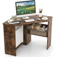 thumbnail image 1 of HOMGX Corner Computer Desk, Triangle Desk with Storage Shelves, Small Corner Desk for Small Spaces, Corner Vanity Desk for Home, Bedroom, Living Room, Office (Coffee), 1 of 16