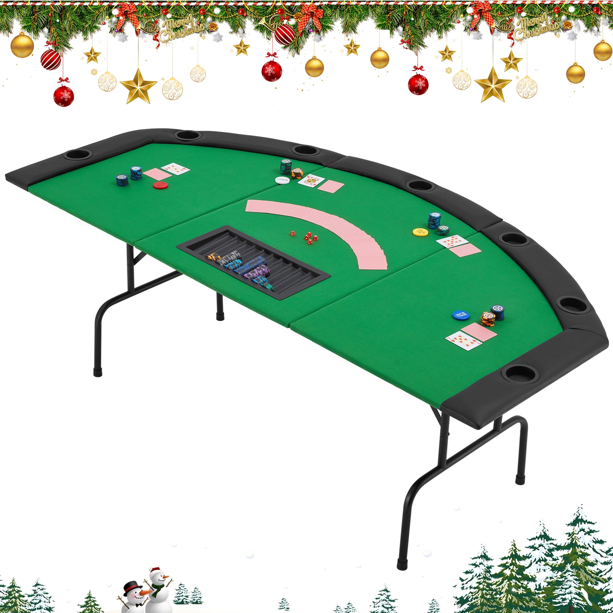 Homhum Folding Moon Poker Table for 7 Players, Casino Leisure, Green