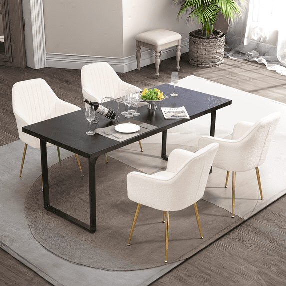 HOMHUM Accent Arm Chairs Upholstered Velvet Dining Chairs Set of 4, Golden Legs, Indoor, White