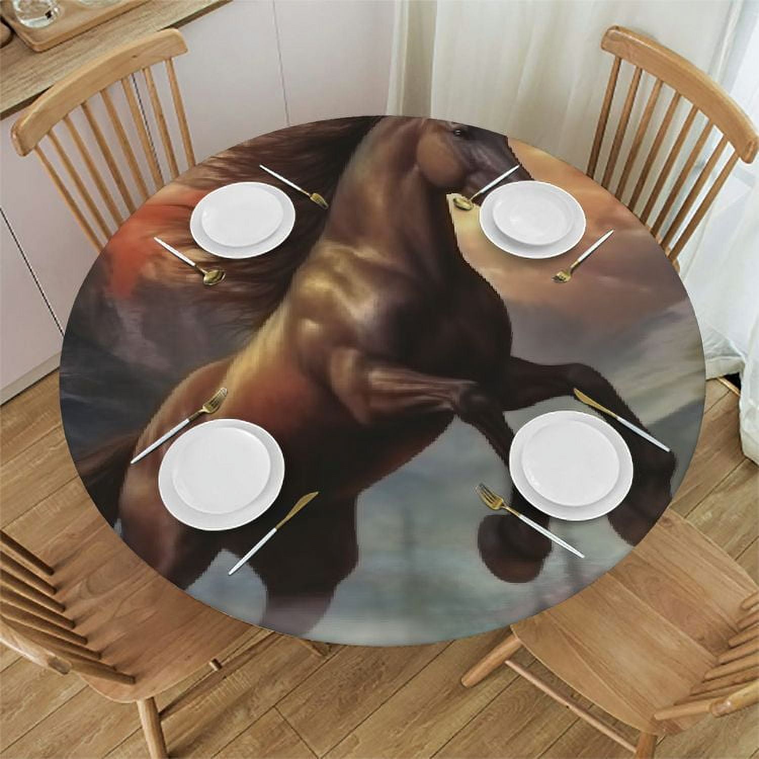 HOMICOZI Abstract Indian Tribal War Horse Round Tablecloth Rustic