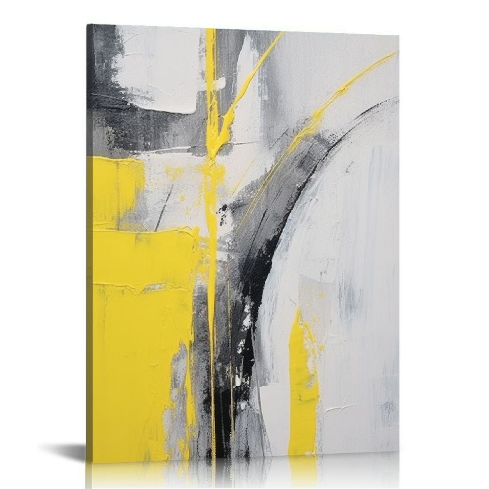HOMICOZI Black and Yellow Canvas Wall Art Hand Painted Abstract Oil