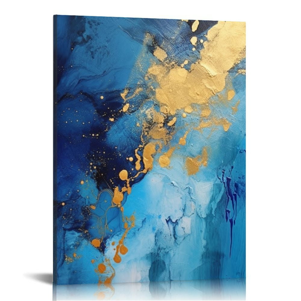 HOMICOZI Blue Abstract Canvas Painting Blue Gold Canvas Art Blue