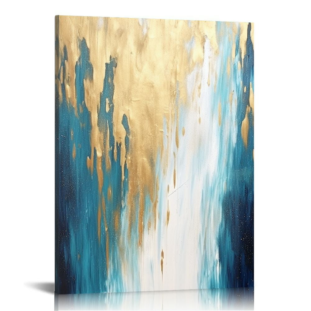 HOMICOZI Blue White and Gold Canvas Painting Modern Abstract Artwork