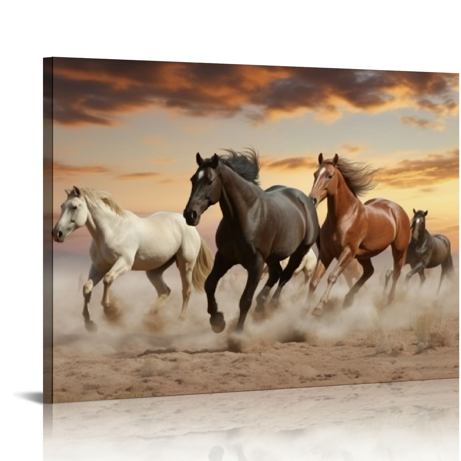HOMICOZI Canvas Wall Art Black White Brown Running Horse Trot On Sunset