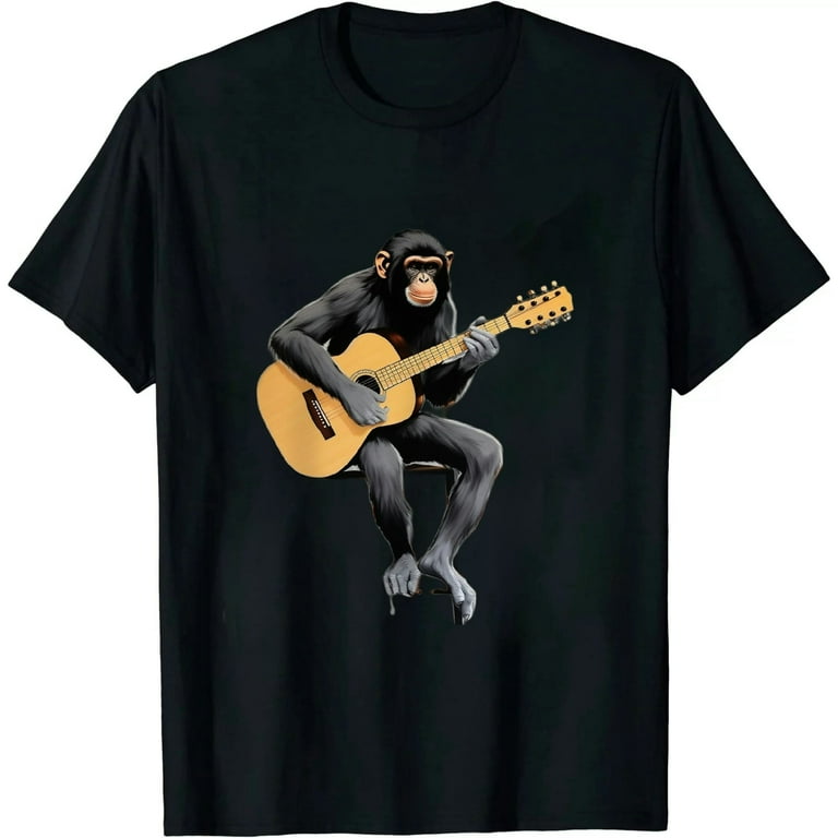 Chimpanzee Playing Acoustic Guitar. Funny Monkey T-Shirt. Chimpanzee Playing Acoustic Guitar. Funny Monkey T-Shirt.
