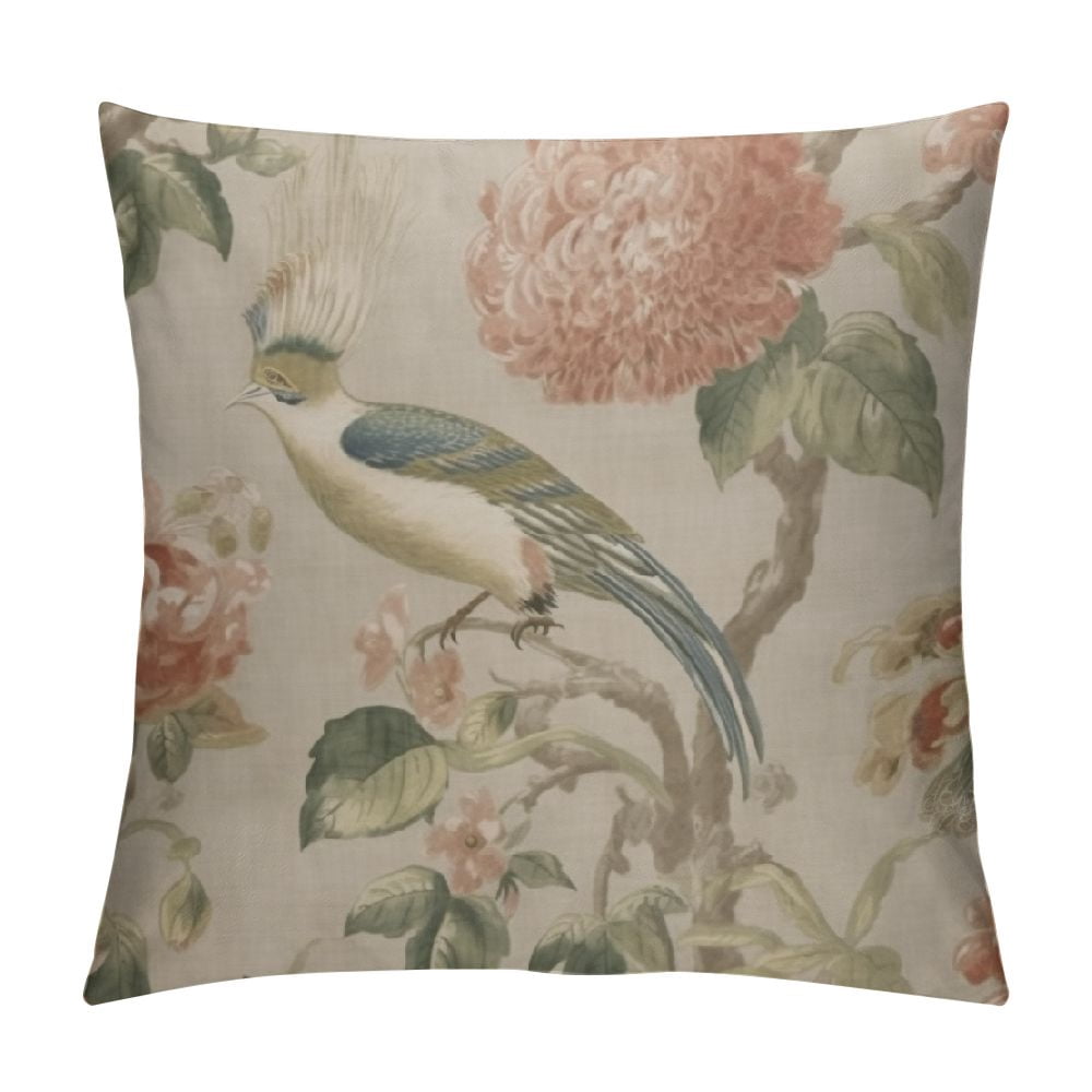 Farmhouse Floral Pillow Covers 16x16 - Birds And Flowers Spring Decor Linen Cushion Cases - View #10
