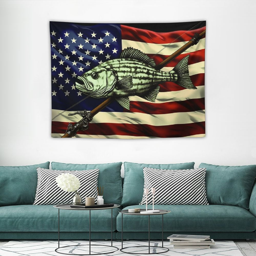 HOMICOZI Country American Flag Fishing Tapestry, Rustic Hunting