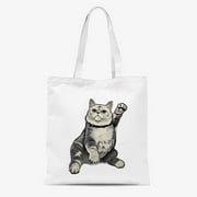 HOMICOZI  Cute Canvas Tote Bag Aesthetic For Women School Grocery Bag Cloth Beach Totes Gift For Kids Girl-Karma is A Cat